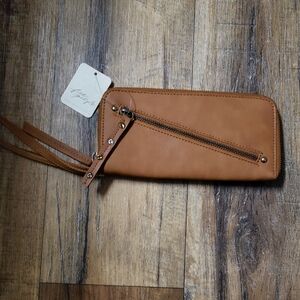 Free People Vegan Zip-Top Wallet in Brown